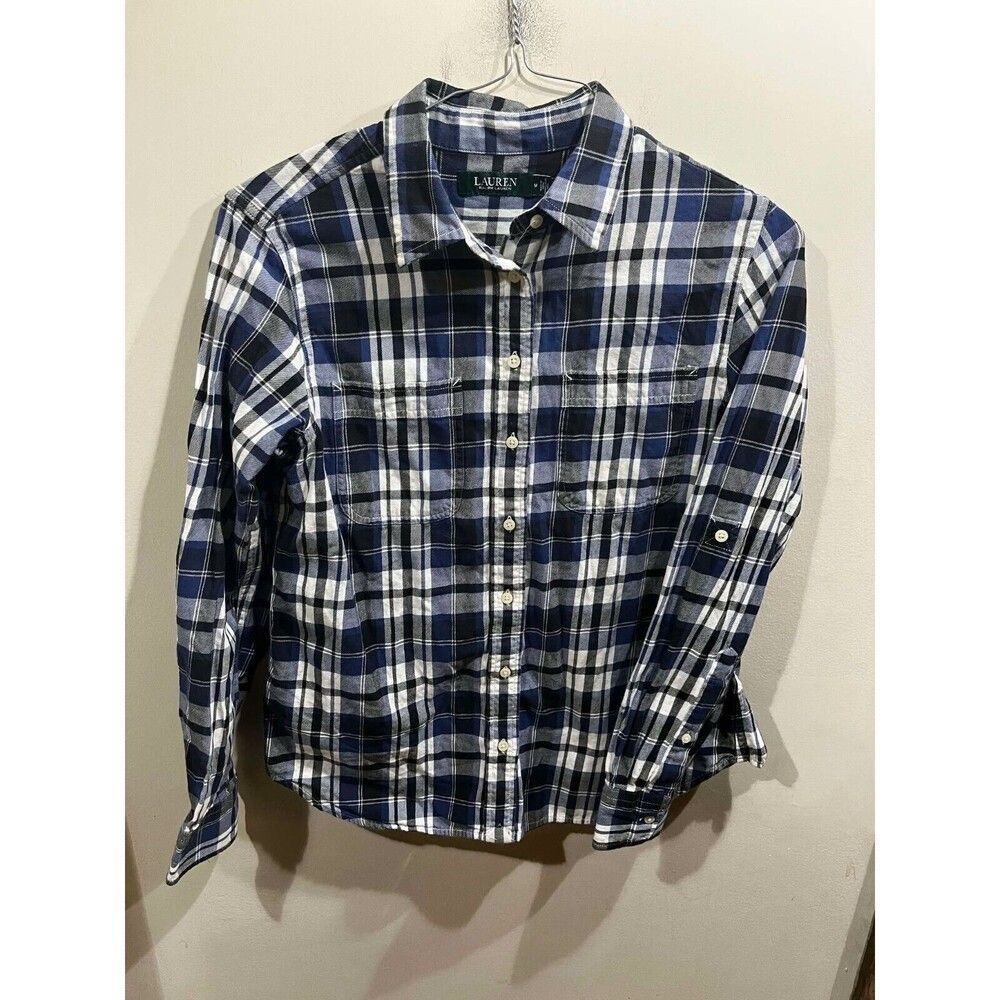Lauren Ralph Lauren Women's Flannel Size Medium Blue & Black Cowboycore Western